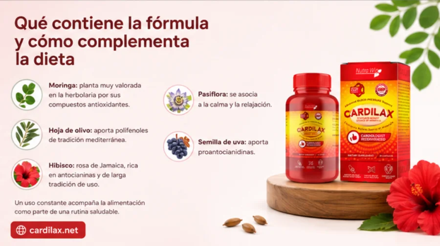 Cardilax — cápsulas con moringa, olivo, hibisco, pasiflora y semilla de uva